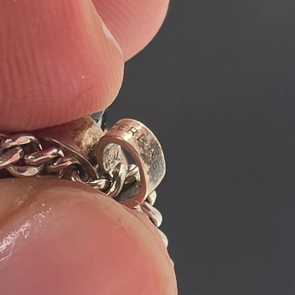 Initial M Pendant Necklace Mens OS Silver Red Good Sterling Curb Chain
